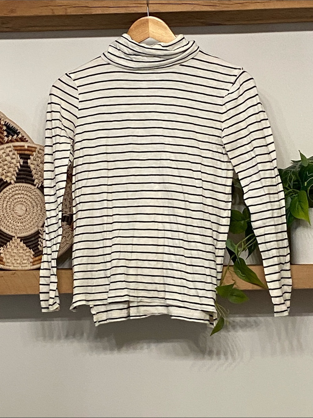 Madewell Whisper Cotton Turtleneck Tee in Black & White Stripe, Size XS